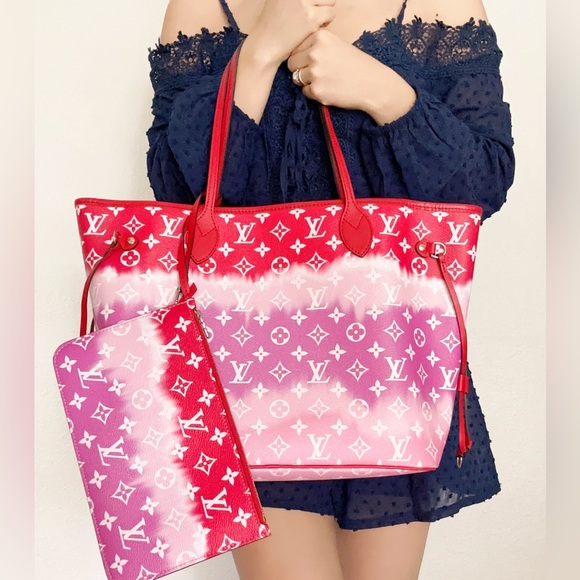 Louis Vuitton Escale Neverfull MM M45127 Rouge Red Pink Watercolor Monogram Tote - Picture 2 of 11